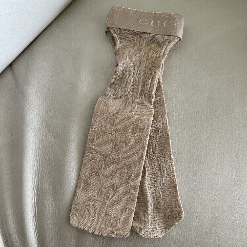 NEW GUCCI SOCKS BEIGE NUDE GG PRINT LUREX LACE SIZE S - Picture 3 of 7